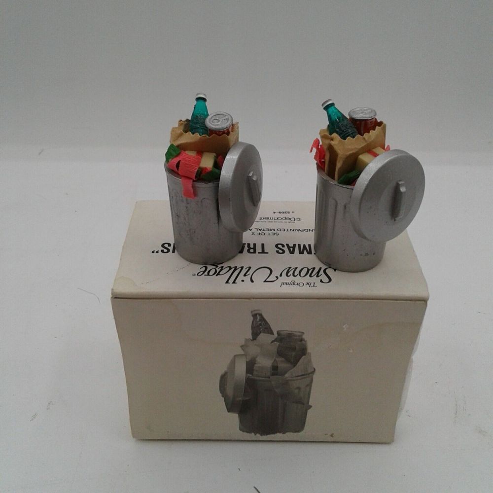 Department 56 Snow Village "Christmas‎ Trash Cans" Set of 2 #5209-4